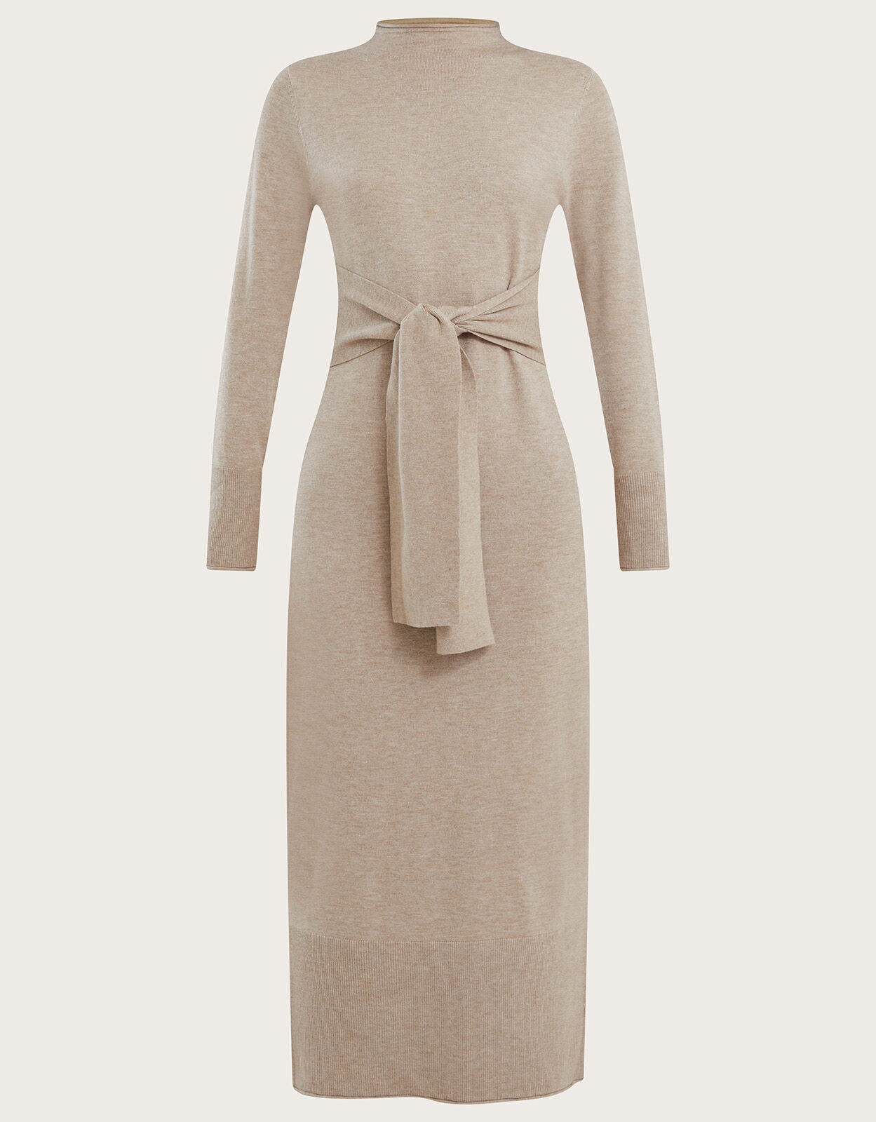 Self Belt Tie Column Dress with Sustainable Viscose Natural