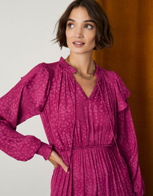 Satin Jacquard Midi Dress, Pink (PINK), large
