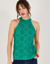 Sleeveless Crochet Top with LENZING™ ECOVERO™, Green (GREEN), large