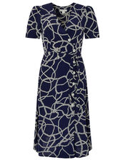 Daisy Chain Print Midi Dress, Blue (NAVY), large