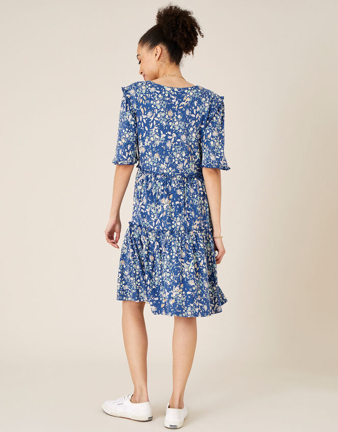 Floral Tiered Jersey Dress, Blue (BLUE), large
