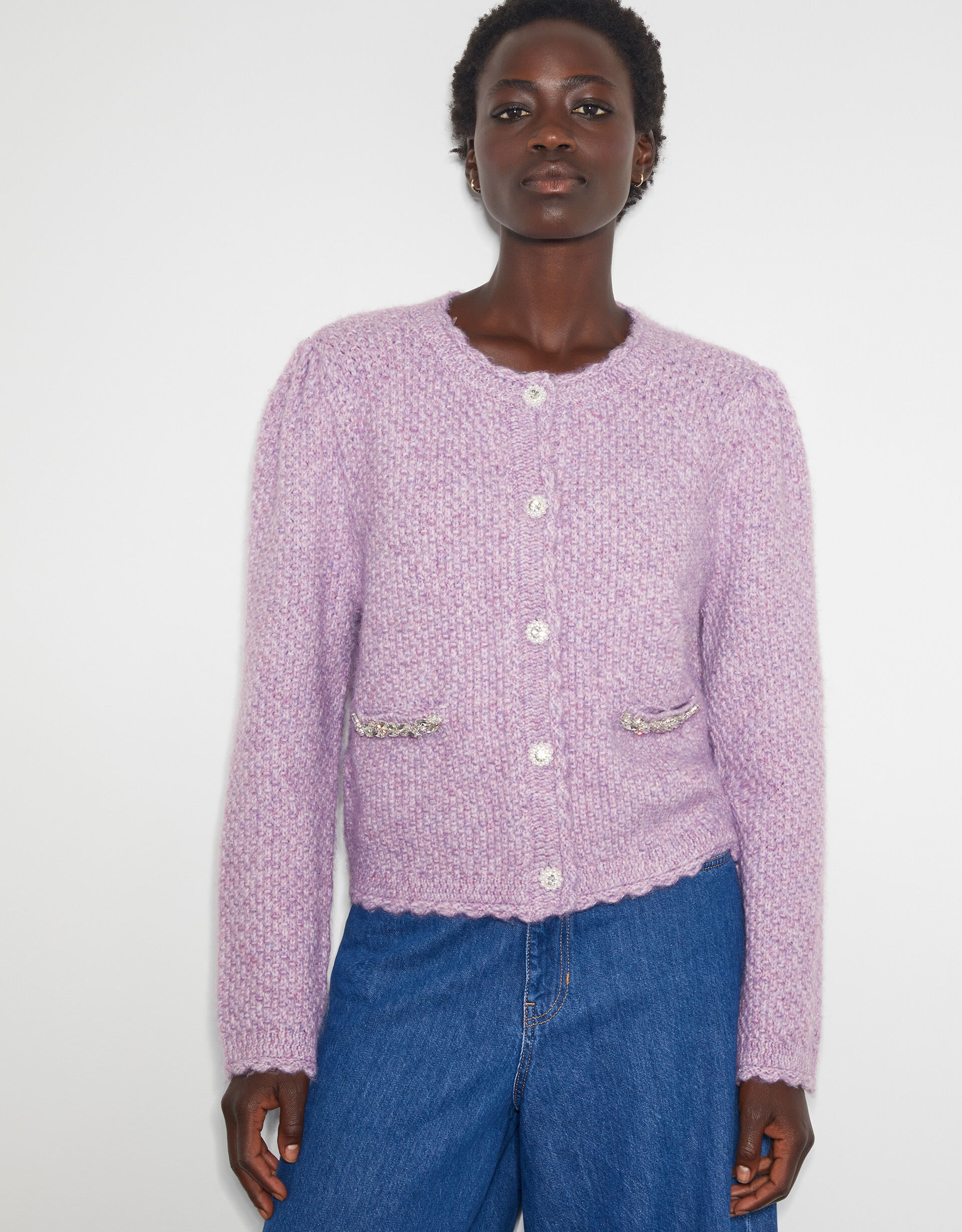 Purple knit cardigan outlet