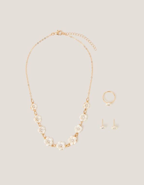 Pearly Flower Jewellery Set, Gold (GOLD), large