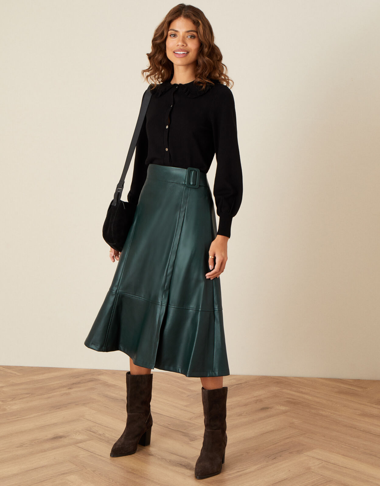 Green faux leather shop skirt