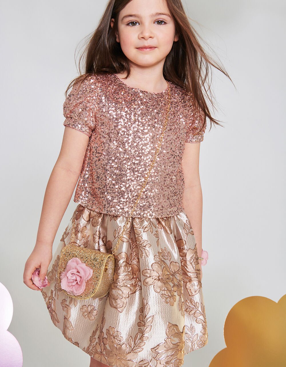 Children Girls 3-12yrs | Floral Jacquard Skirt Pink - RQ59901