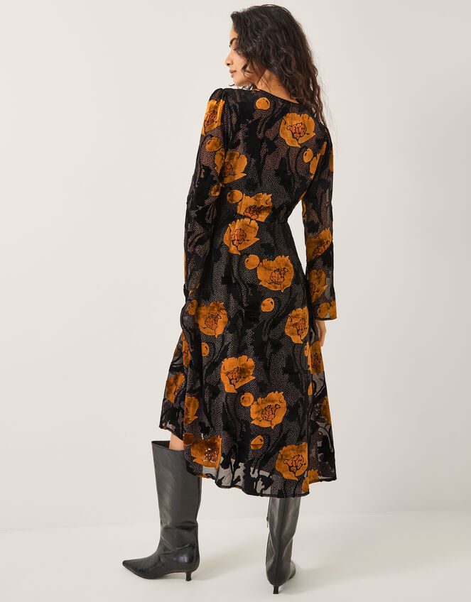 Reese Devoré Polka Dot Midi Dress, Black (BLACK), large