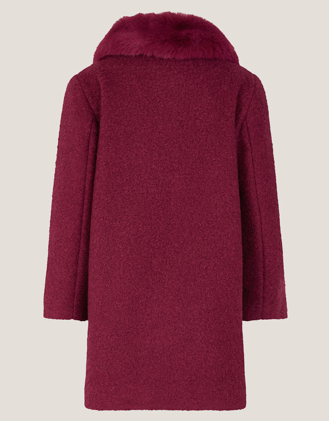 Floral Embroidered Boucle Coat, Red (BURGUNDY), large