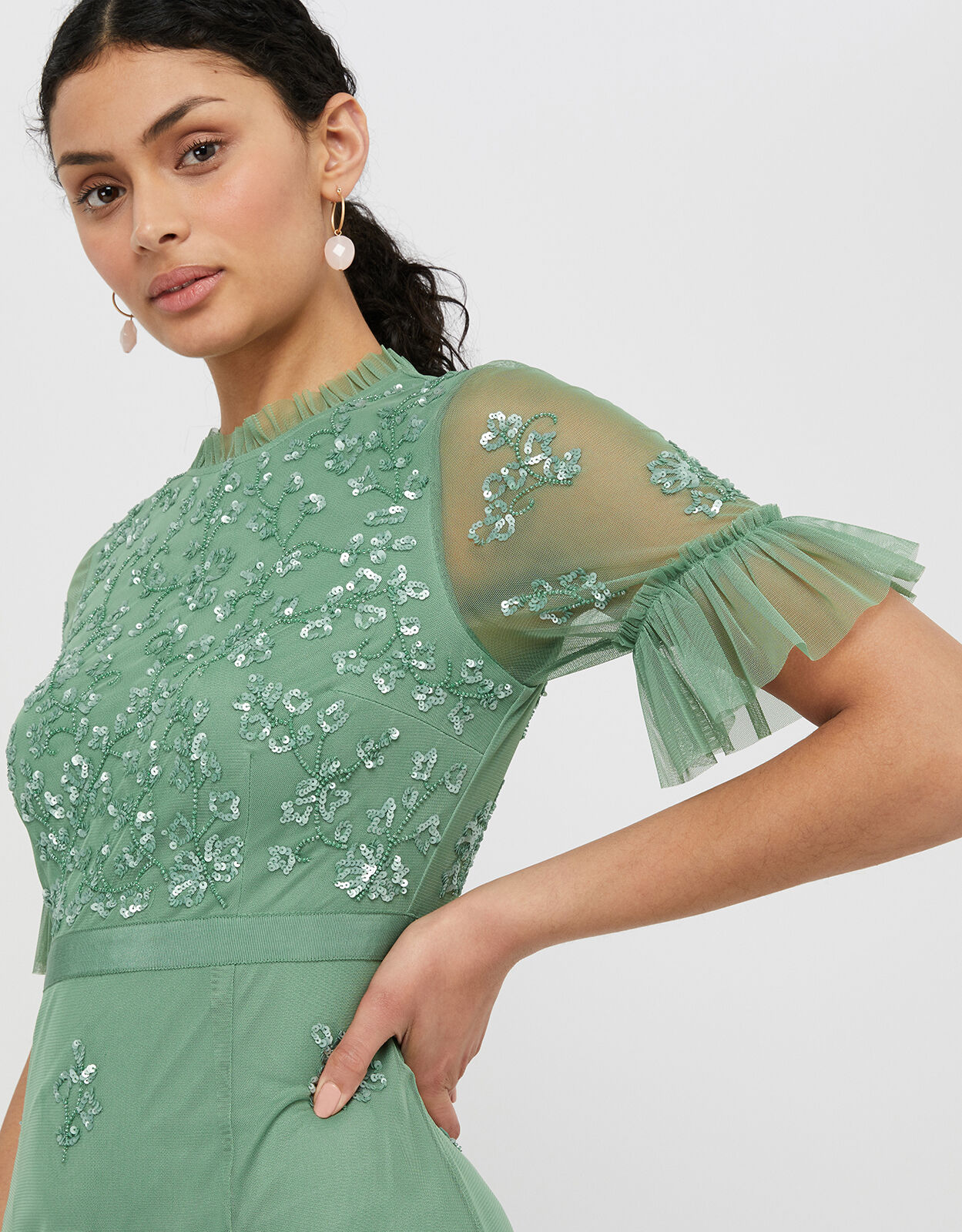 Lili Embellished Midaxi Dress Green