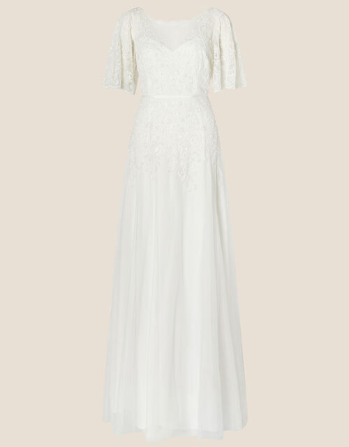 Michelle Short Sleeve Bridal Maxi Dress, Ivory (IVORY), large