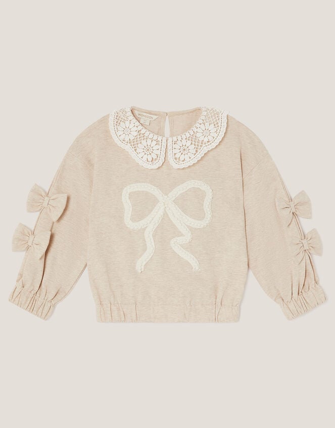 Bow Embellished Collar Sweatshirt, Ivory (IVORY), large