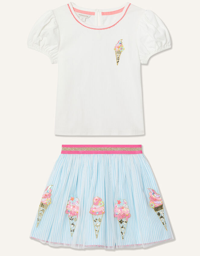 Disco Ice-Cream Top and Skirt Set , Blue (BLUE), large