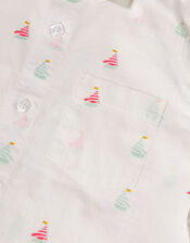 Boat Print Shirt with Bow Tie, Ivory (IVORY), large