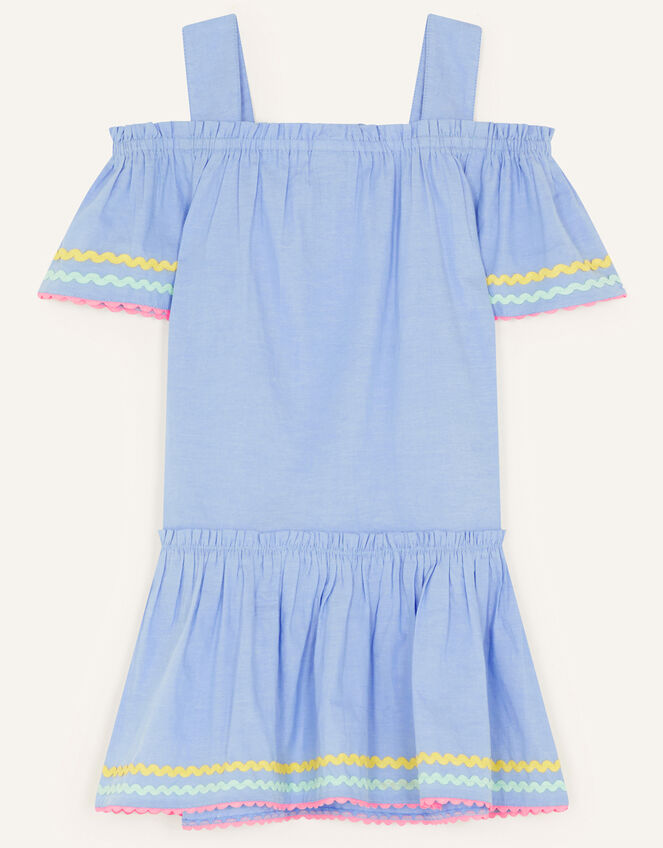 Chambray Ricrac Dress, Blue (BLUE), large
