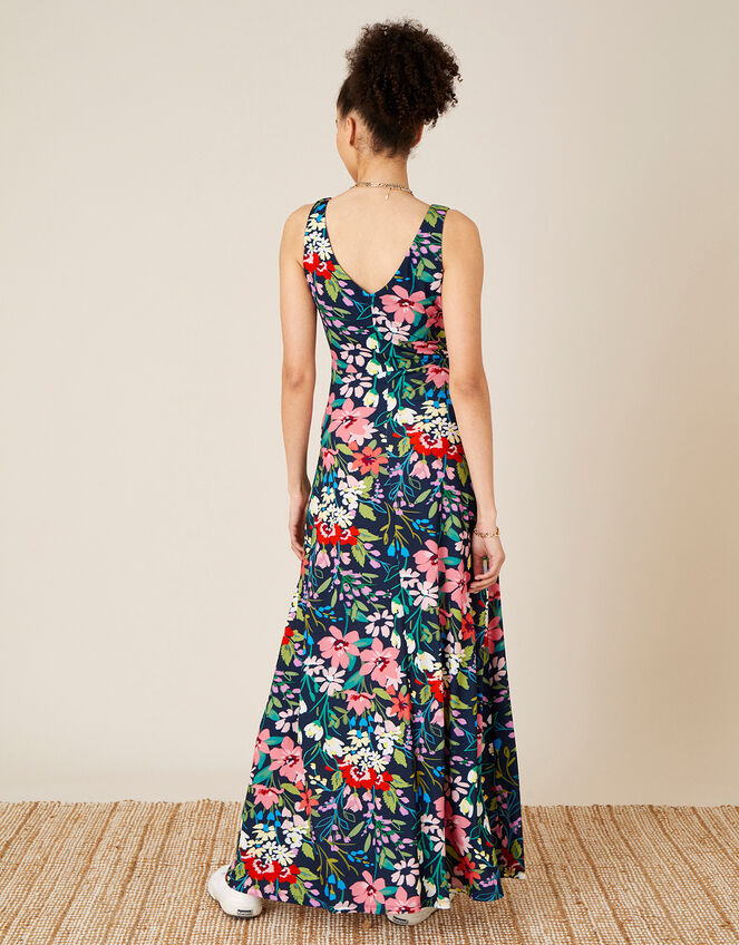 Nicole Floral Slinky Jersey Maxi Dress, Blue (NAVY), large