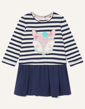 Baby Fox Stripe Sweat Dress, Blue (NAVY), large