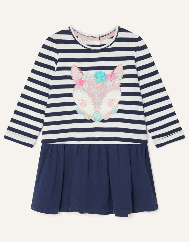 Baby Fox Stripe Sweat Dress, Blue (NAVY), large