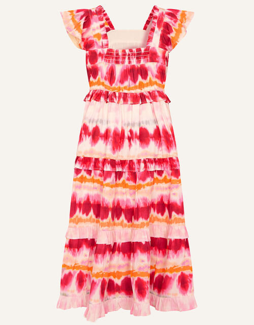 Tie Dye Tiered Dress in Recycled Polyester, Pink (PINK), large