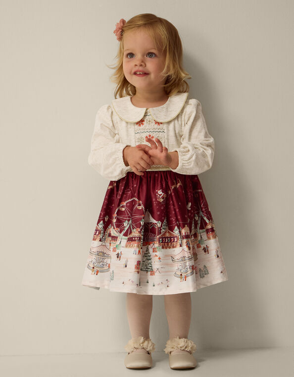 Baby Christmas Scene Dress & Headband, Red (BURGUNDY), large