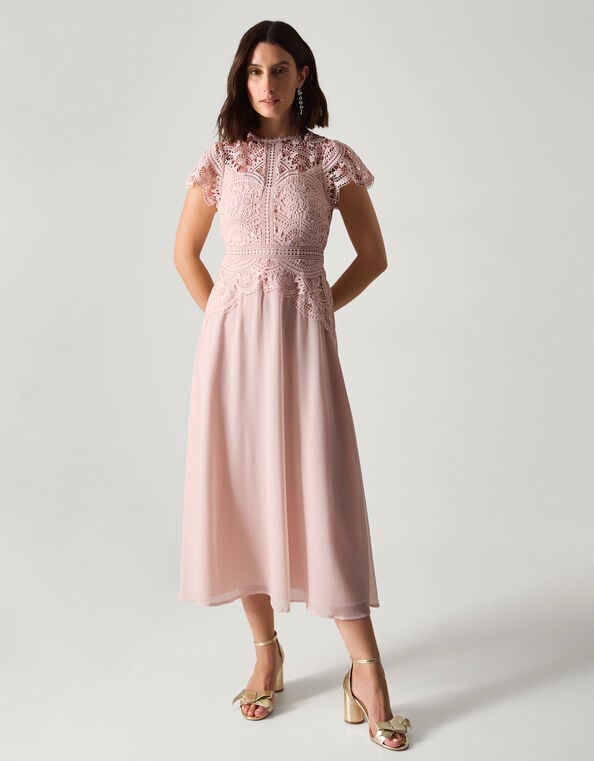 Monica Lace Midi Bridesmaid Dress, Pink (SOFT PINK), large