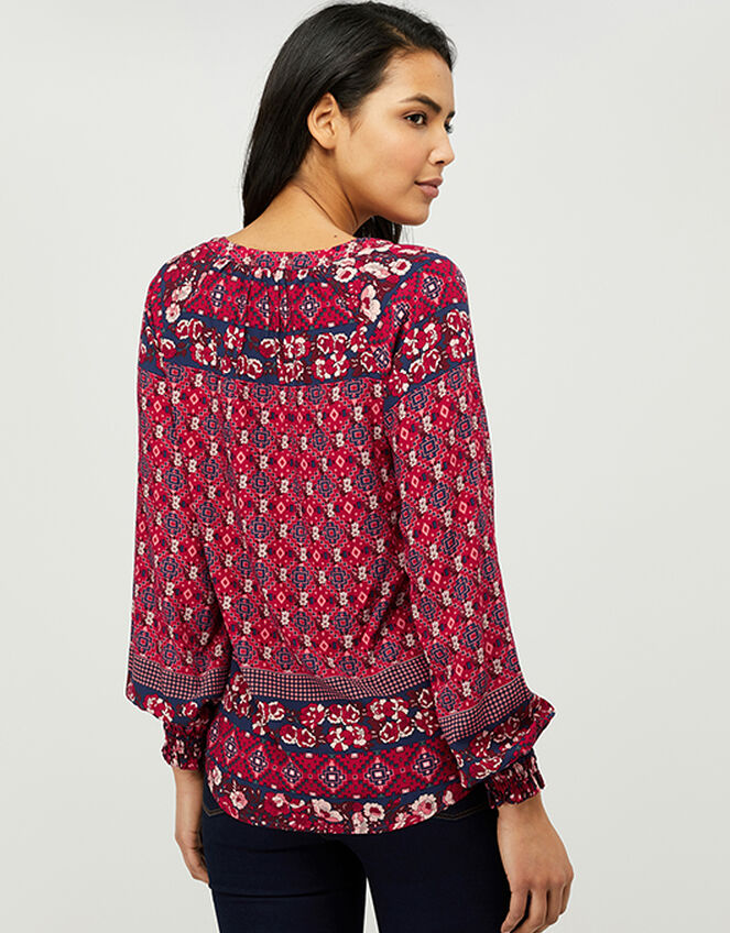 Deanna Printed Blouse in Sustainable Viscose, Orange (CORAL), large