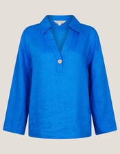 Clover Linen Button Blouse, Blue (BLUE), large