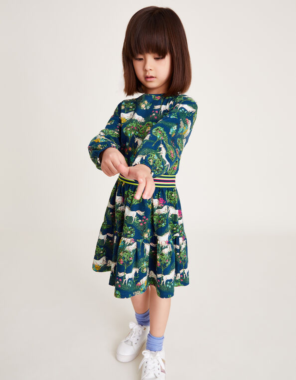 Unicorn Long Sleeve Jersey Dress, Blue (NAVY), large