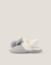 Fluffy Pom Pom Bunny Slippers, Grey (GREY), large