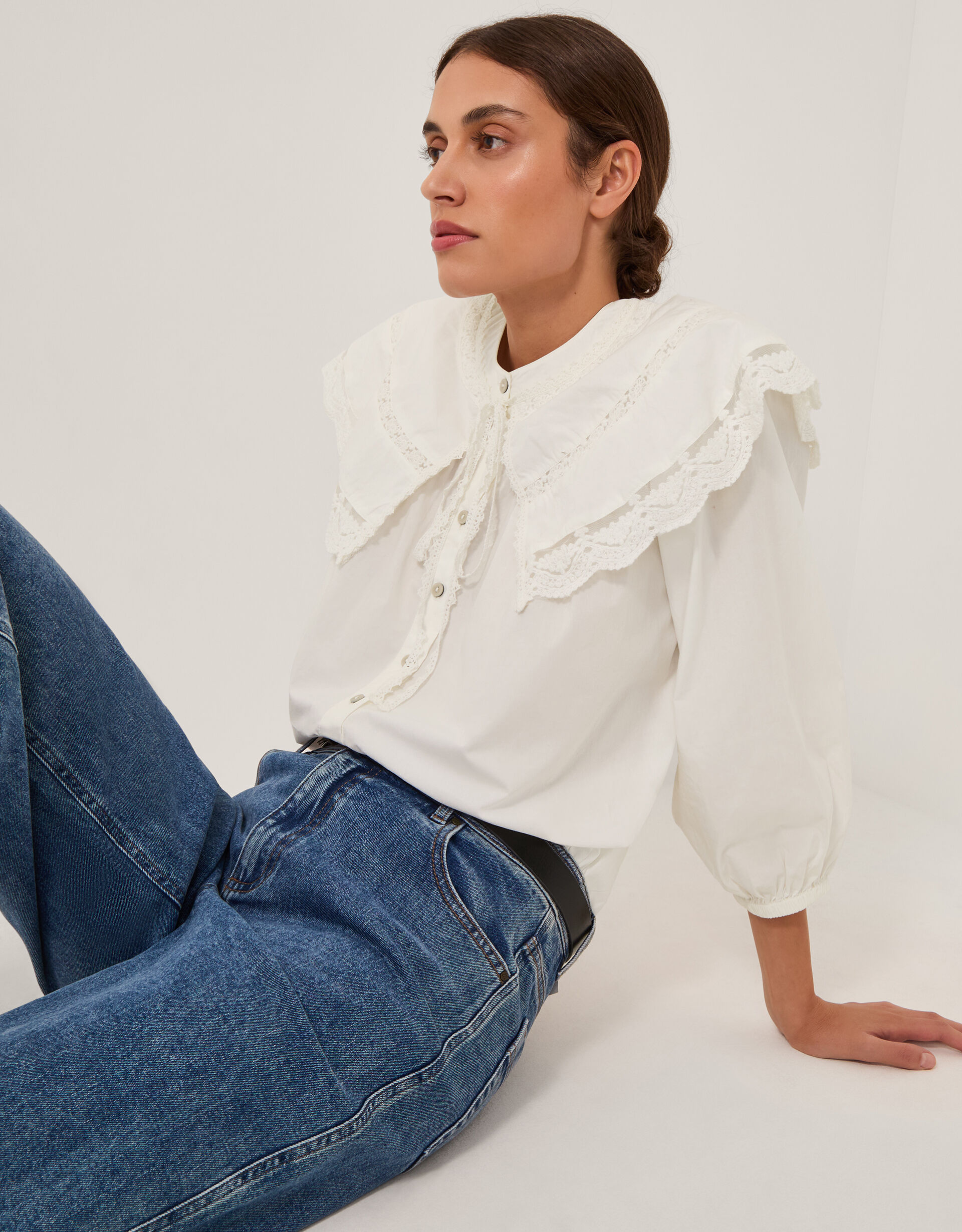 Connie Puff Sleeve Collar Blouse Ivory