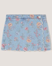 Floral Denim Skort, Blue (BLUE), large