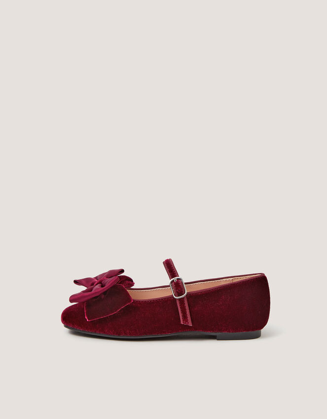 Bow Velvet Ballet Flats, Red (BURGUNDY), large
