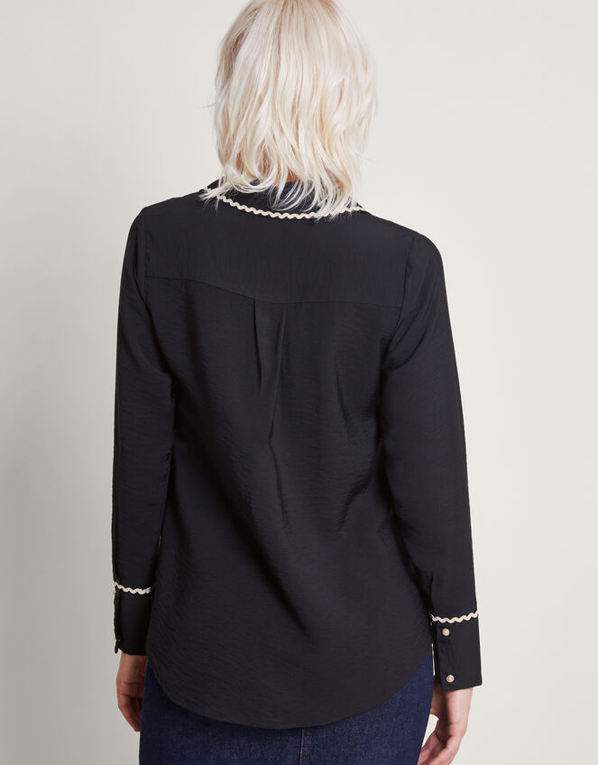 Rhea Ric Rac Embroidered Blouse, Black (BLACK), large