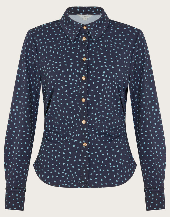 Novie Polka Dot Jersey Shirt, Blue (NAVY), large