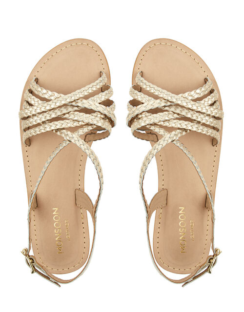 Primrose Plaited Strap Leather Sandals Gold Shoes Monsoon Uk