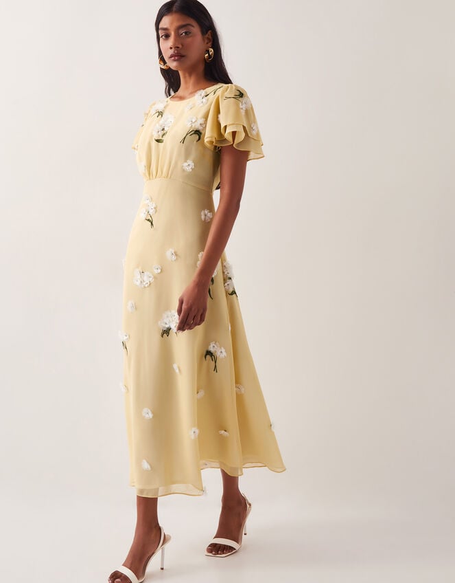 Delilah Appliqué Floral Midi Dress, Yellow (YELLOW), large