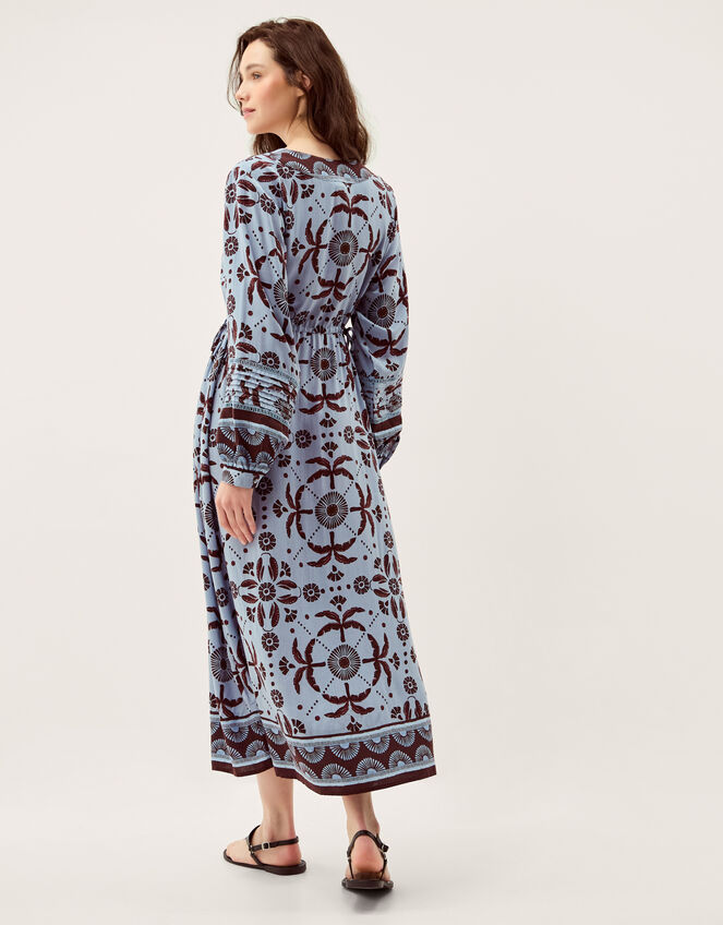Thalia Palm Print Midi Dress Blue