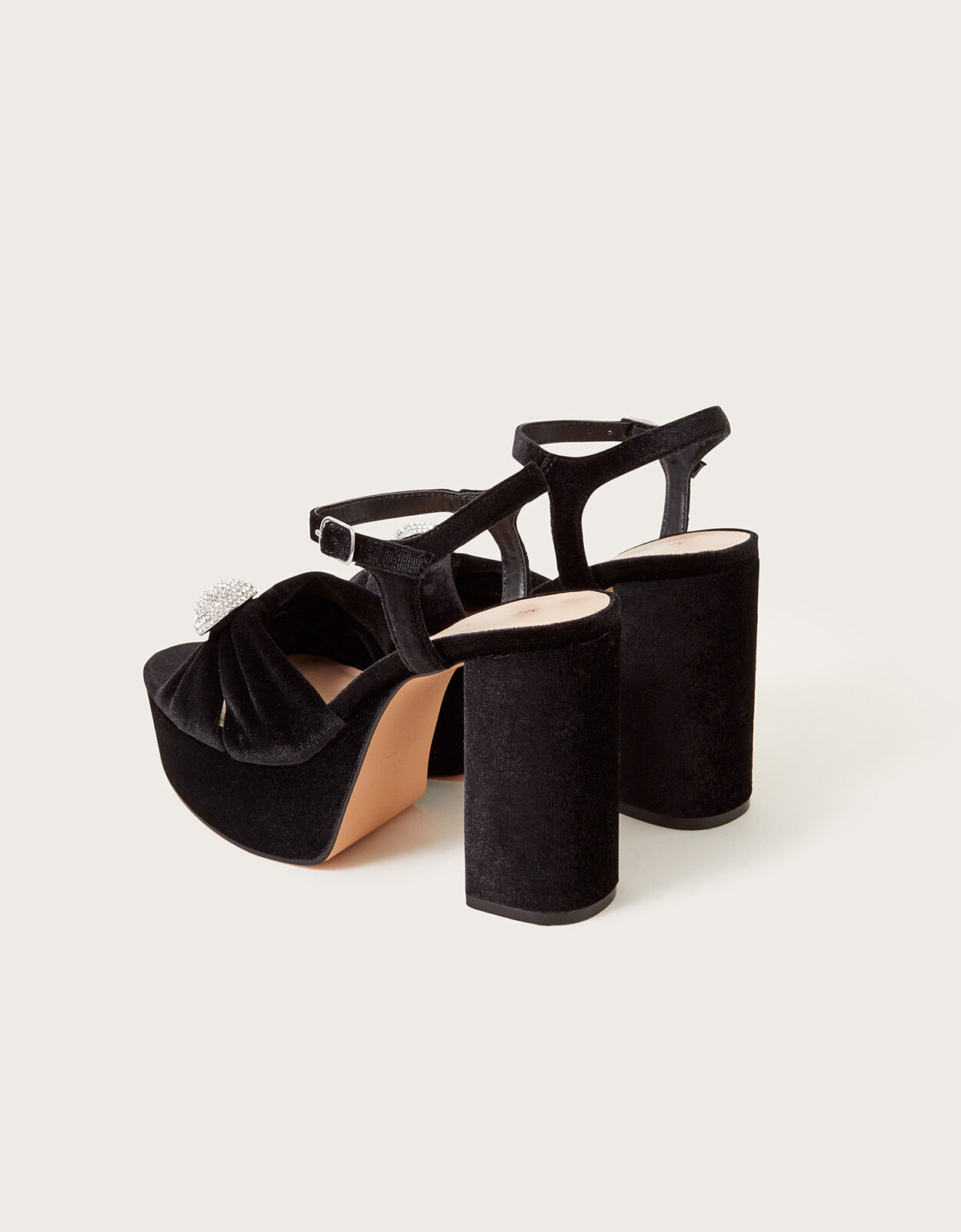 Velvet and Diamante Platform Heels Black
