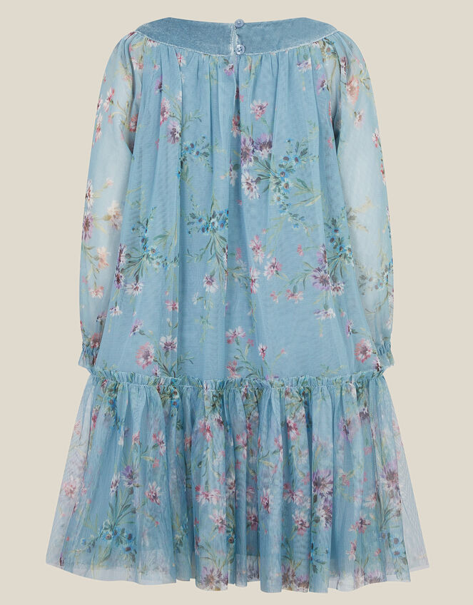Naina Floral Mesh Party Dress, Teal (TEAL), large