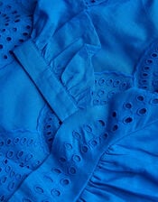 Broderie Tiered Cotton Dress, Blue (BLUE), large