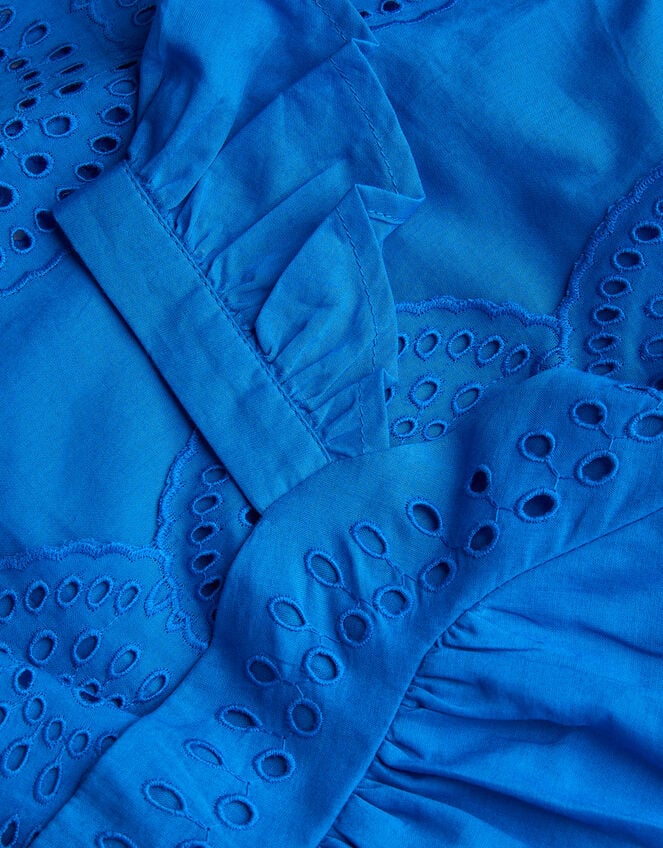 Broderie Tiered Cotton Dress, Blue (BLUE), large
