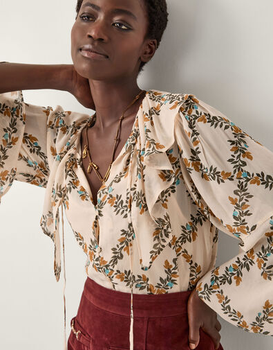 Cheryl Diamond Floral Print Blouse, Ivory (IVORY), large