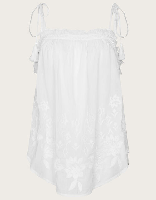 Embroidered Cami Top in Sustainable Cotton, White (WHITE), large