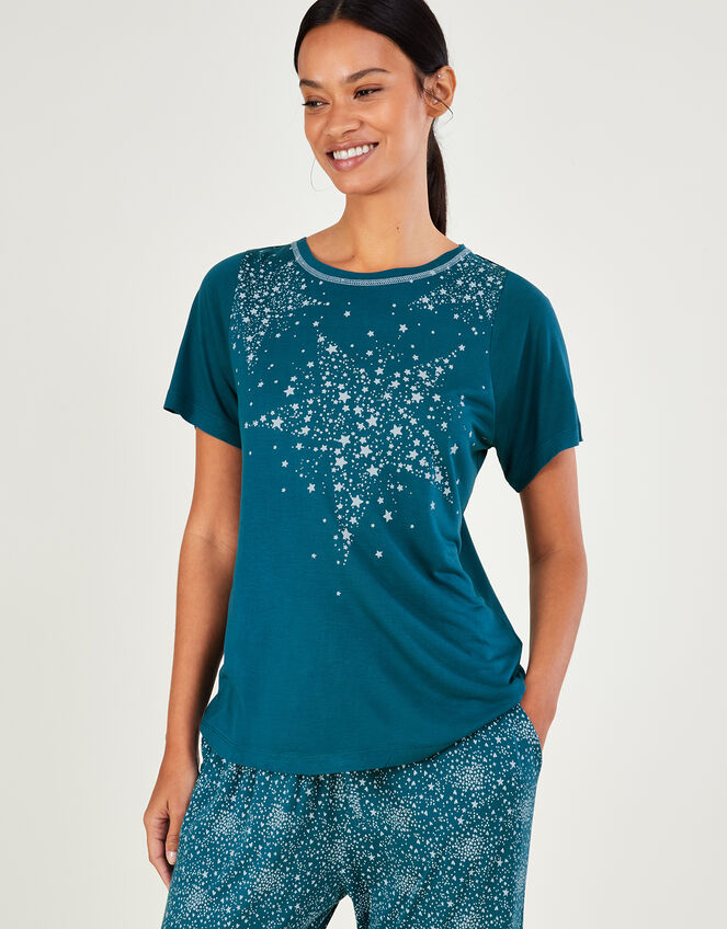Star Placement Print Pyjama Set in LENZING™ ECOVERO™, Teal (TEAL), large