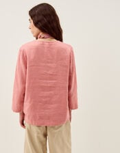 Alexis Knot Button Linen Top, Pink (DUSKY PINK), large