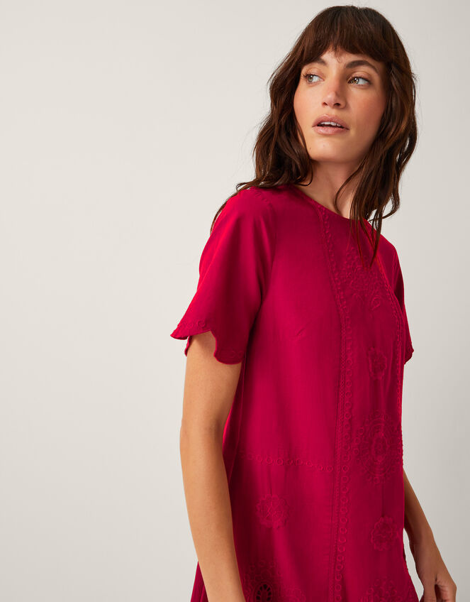 Orla Short Sleeve Broderie Midi Dress, Red (RED), large