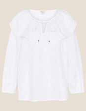 Frill Neck Top in Linen Gauze, Ivory (IVORY), large
