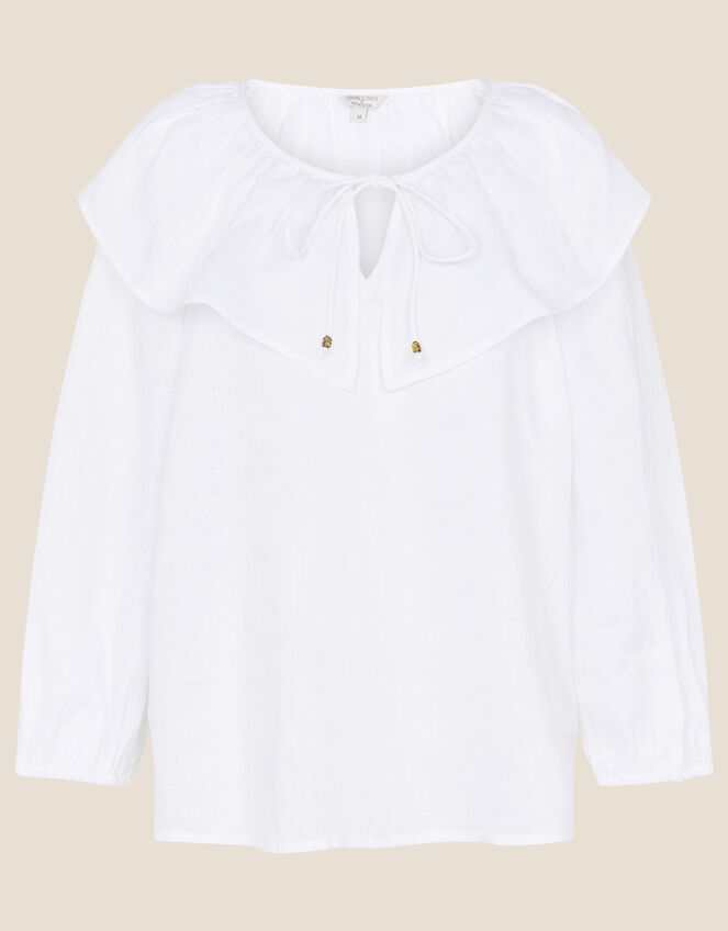 Frill Neck Top in Linen Gauze, Ivory (IVORY), large