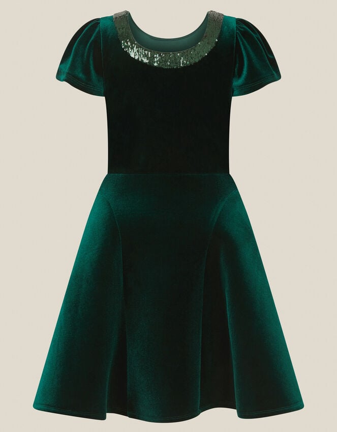 Genevieve Sequin Bow Velvet Party Dress, Green (GREEN), large