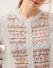 Hettie Embroidered Shirred Stripe Shirt, Black (BLACK), large