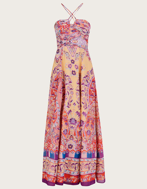 Violet Print Maxi Dress, Yellow (YELLOW), large