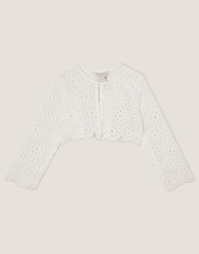 Baby Carmela Crochet Cardigan, Ivory (IVORY), large